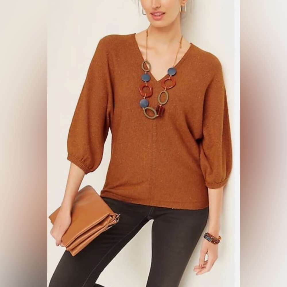 J. Jill Pure Jill Tweed Double-V Sweater in Copper Brown multi